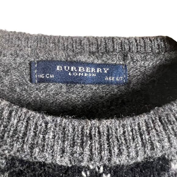 Burberry Boy’s Gray Argyle Knit Lambswool Crewneck Sweater Size 6 - Picture 3 of 9